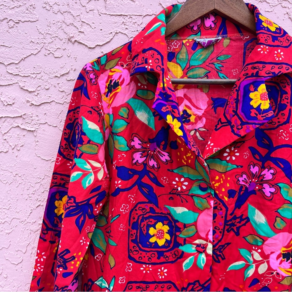 Rose Marie Reid Vintage Top Jacket Swimsuit Cover Up Floral Multicolor 50s 60s